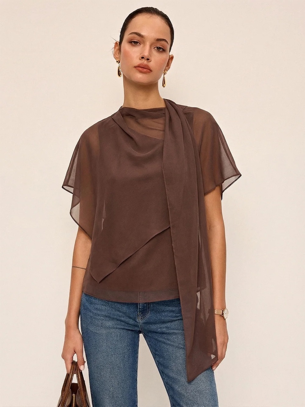 COMMENSE Sheer Scarf Top & One-Shoulder Top Two-Piece Set - size XSmall